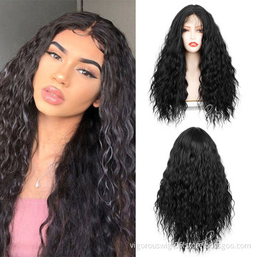 Ombre vendor wavy high quality heat resistant cheap lowest price curly premium black women synthetic wig with lace front